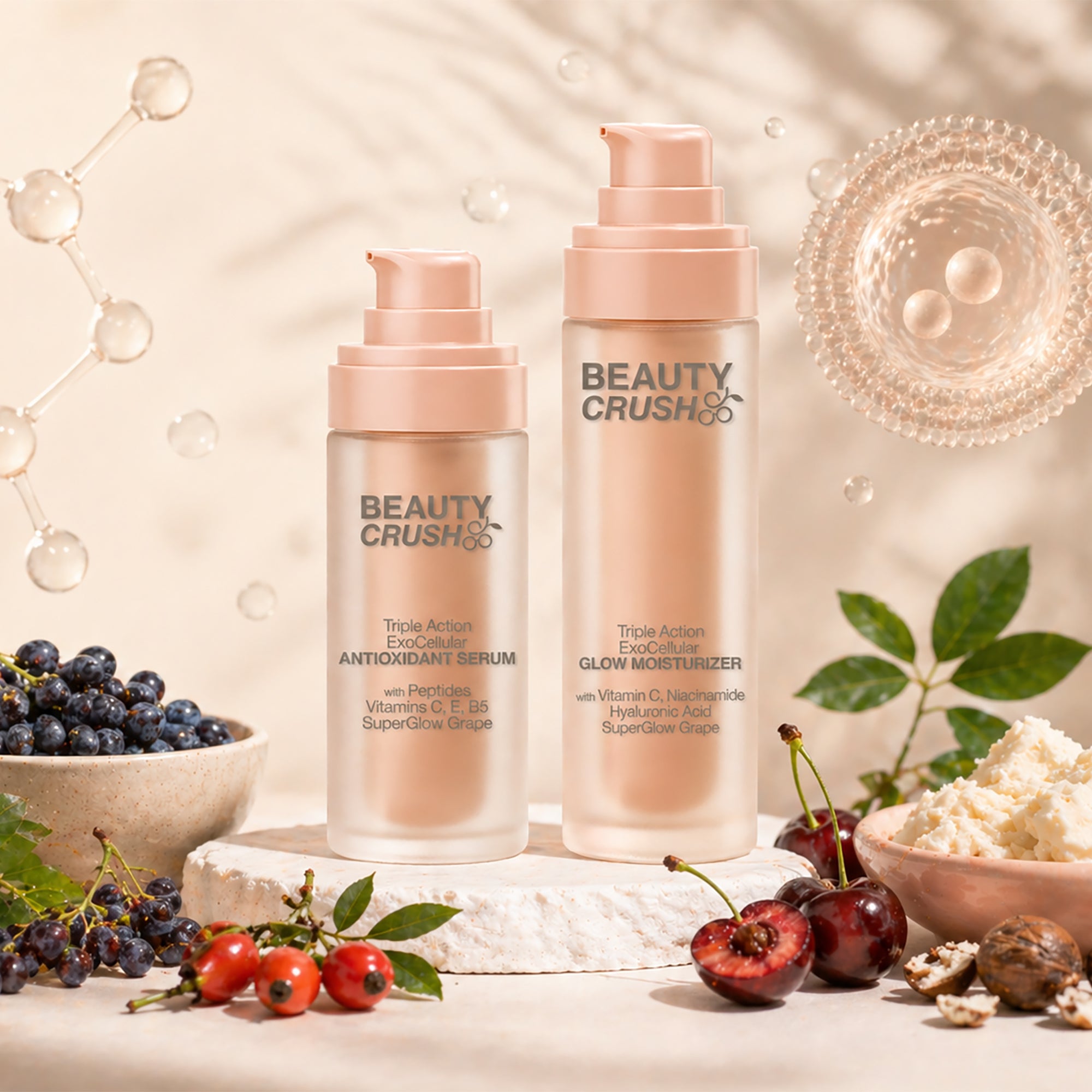 Brightening Smoothing Skincare Set: Triple Action ExoCellular Antioxidant Serum and Glow Moisturizer