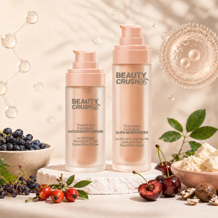Brightening Smoothing Skincare Set: Triple Action ExoCellular Antioxidant Serum and Glow Moisturizer