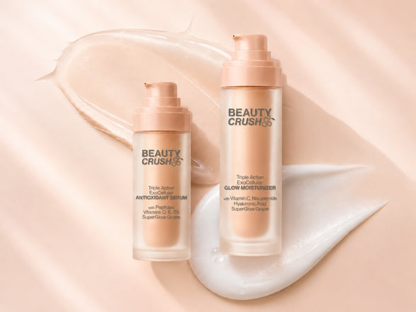 Brightening Smoothing Skincare Set: Triple Action ExoCellular Antioxidant Serum and Glow Moisturizer